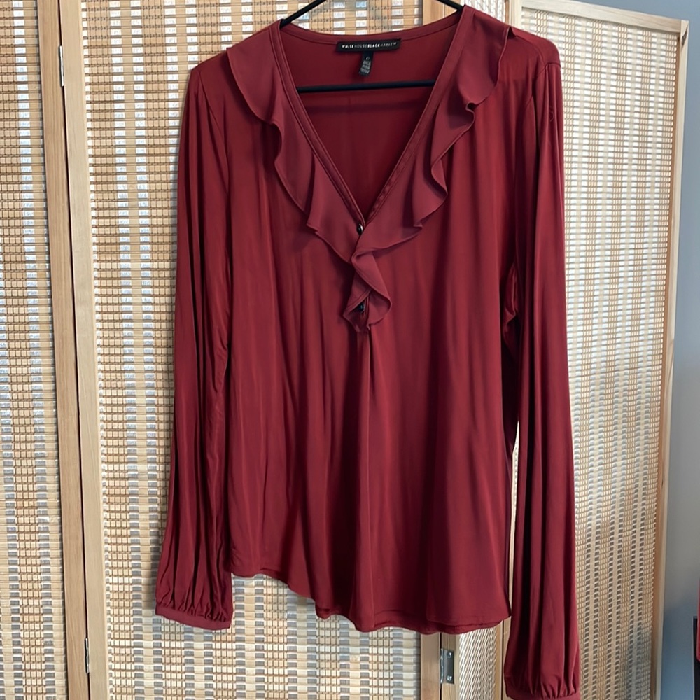 Gorgeous White House Black Market Drapey Ruffle Blouse!